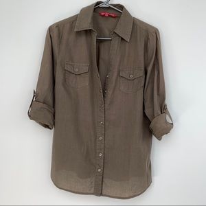 San Francisco Olive Green Long Sleeve Lightweight Snap Button Shirt - Size M